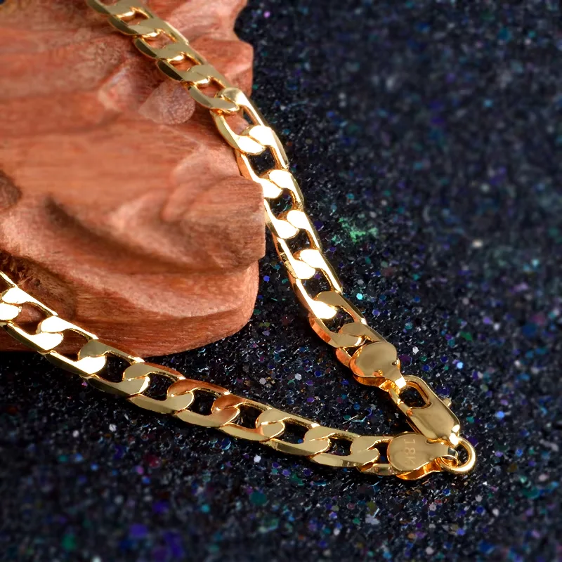 Aravant 925 Silver 4MM/6MM/8MM 18K Gold Flat Necklace Chains For Men Women Fashion Jewelry