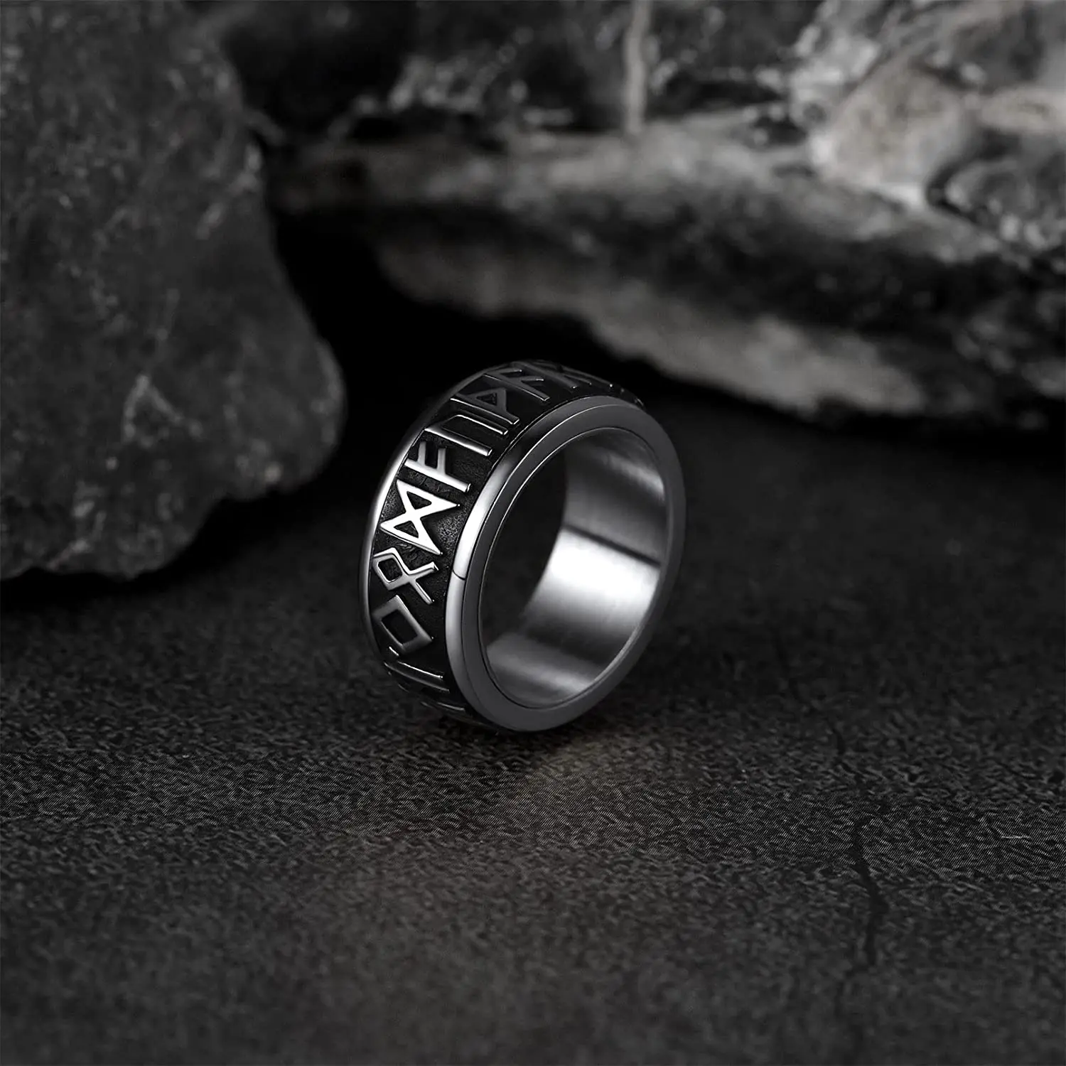 Chainspro Choice Men Rings Norse Viking Runes Spinner Ring Stainless Steel Rotatable Rings Anxiety Release Anti-Stress Ring