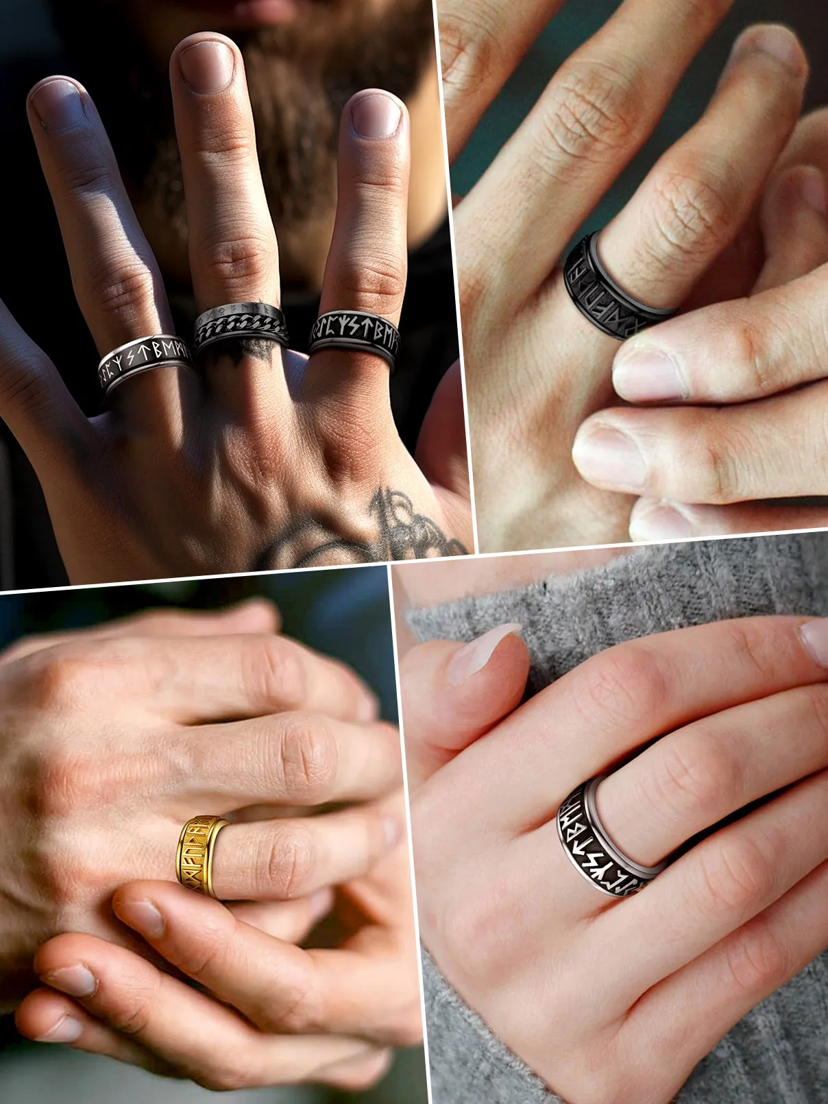 Chainspro Choice Men Rings Norse Viking Runes Spinner Ring Stainless Steel Rotatable Rings Anxiety Release Anti-Stress Ring