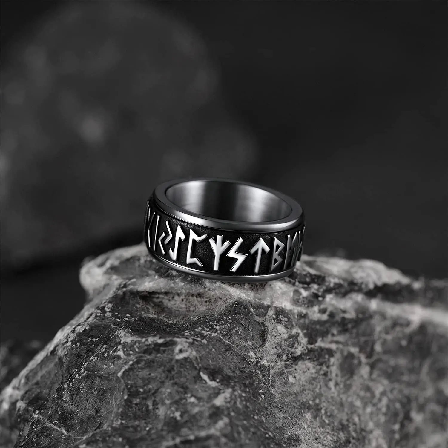 Chainspro Choice Men Rings Norse Viking Runes Spinner Ring Stainless Steel Rotatable Rings Anxiety Release Anti-Stress Ring