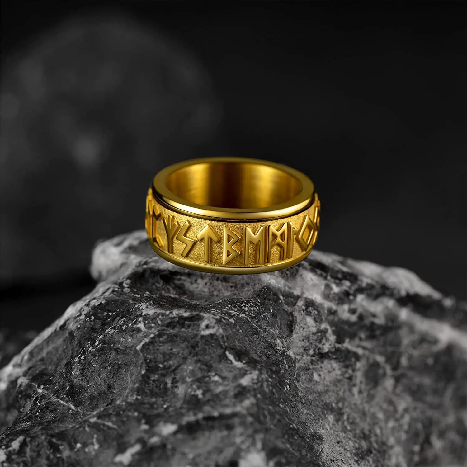 Chainspro Choice Men Rings Norse Viking Runes Spinner Ring Stainless Steel Rotatable Rings Anxiety Release Anti-Stress Ring