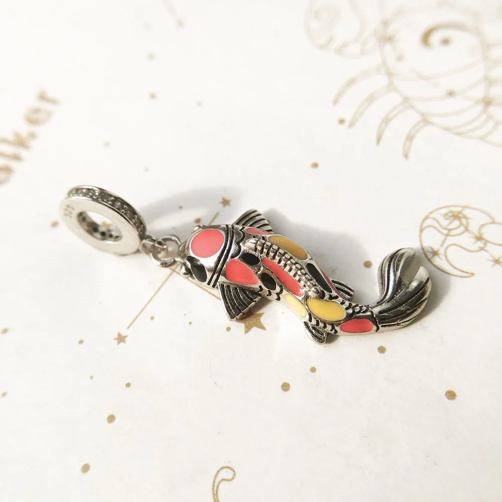 Colorful Koi Pendant 925 Sterling Silver Dangle Charm Women New Bohemia Lucky Fine Jewelry
