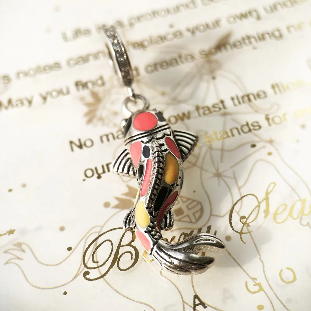 Colorful Koi Pendant 925 Sterling Silver Dangle Charm Women New Bohemia Lucky Fine Jewelry
