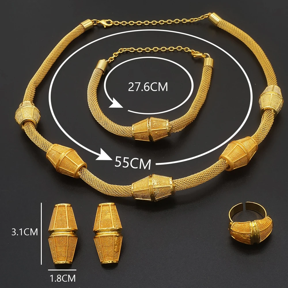 Dubai Gold Color Jewelry Sets African Indian Wedding Bridal Wife Gifts Necklace Bracelet Earrings Ring Jewelry for Women 2022