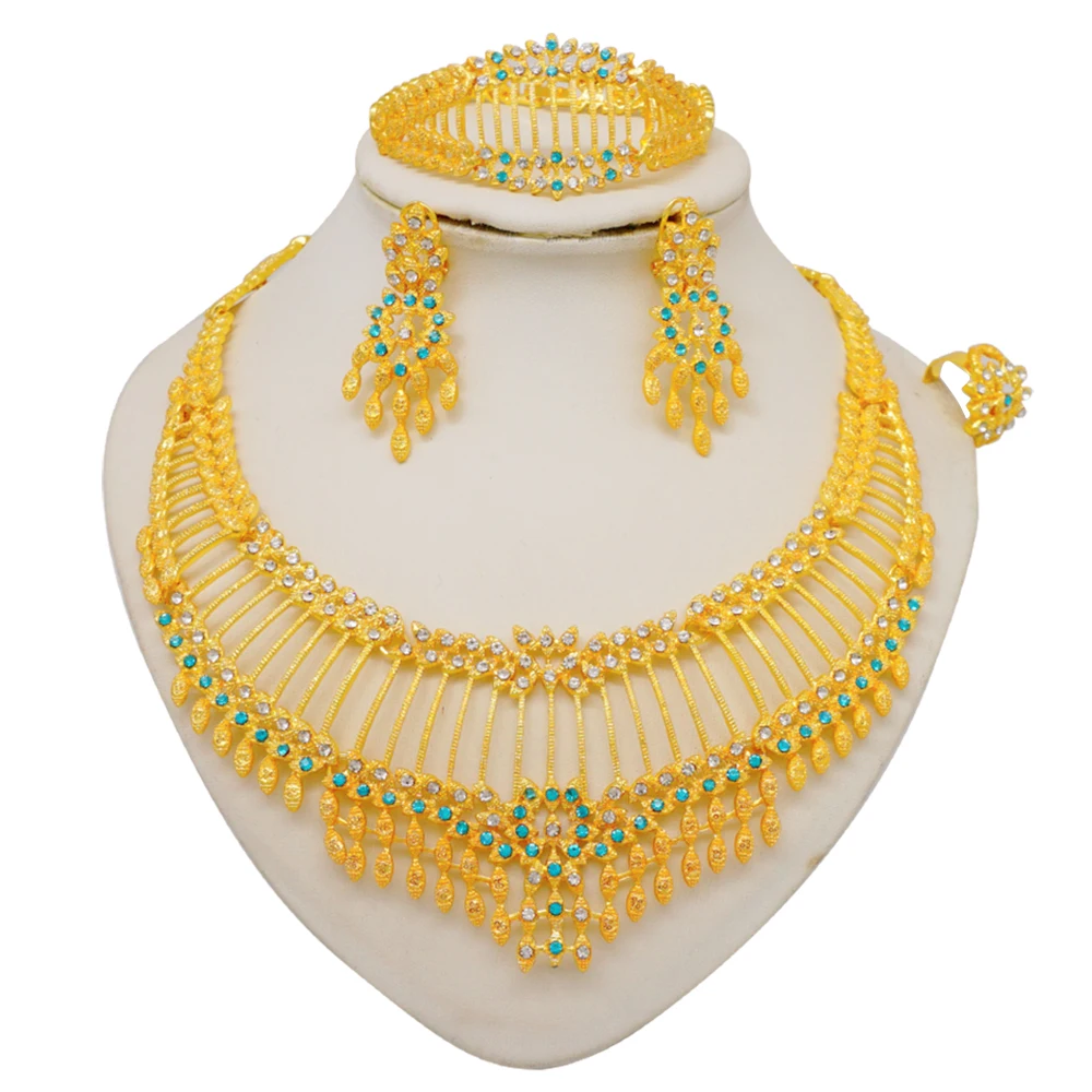 Dubai Gold Color Jewelry Sets African Indian Wedding Bridal Wife Gifts Necklace Bracelet Earrings Ring Jewelry for Women 2022