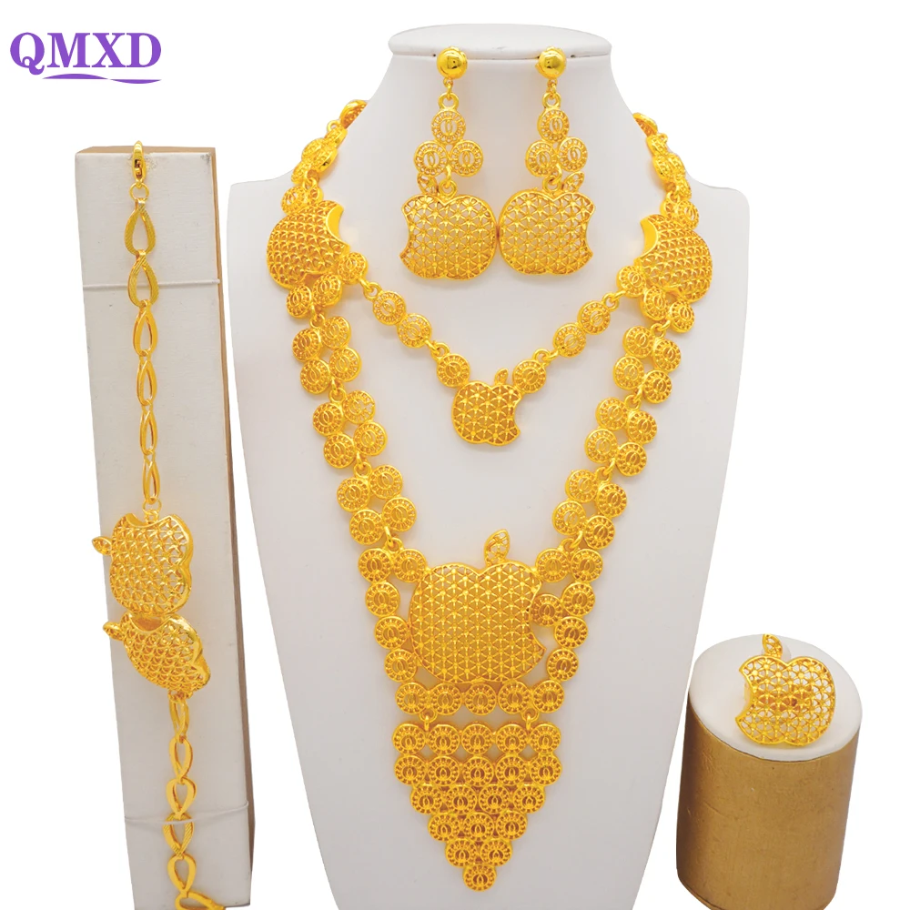 Dubai Gold Color Jewelry Sets African Indian Wedding Bridal Wife Gifts Necklace Bracelet Earrings Ring Jewelry for Women 2022