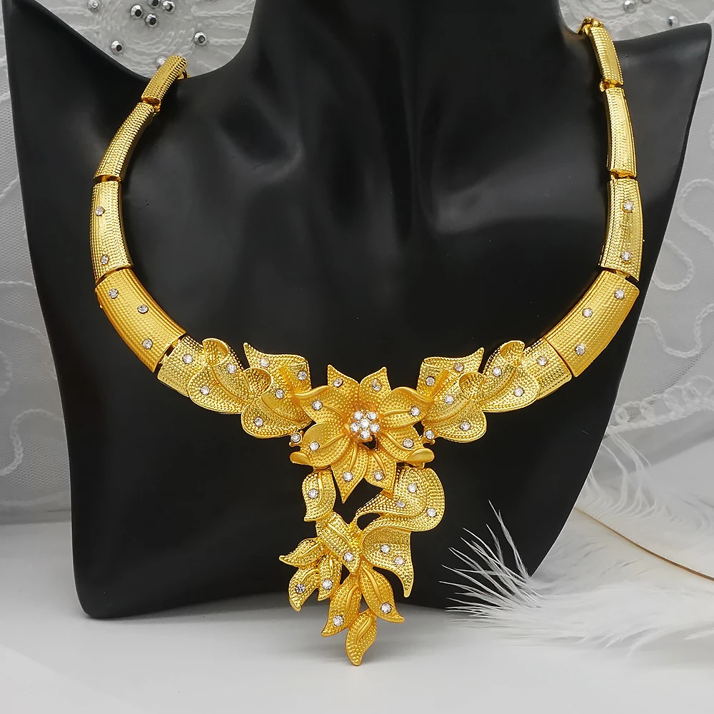 Dubai Gold Color Jewelry Sets African Indian Wedding Bridal Wife Gifts Necklace Bracelet Earrings Ring Jewelry for Women 2022