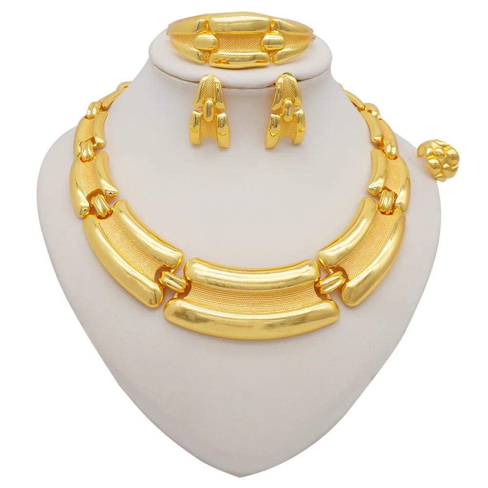 Dubai Gold Color Jewelry Sets African Indian Wedding Bridal Wife Gifts Necklace Bracelet Earrings Ring Jewelry for Women 2022