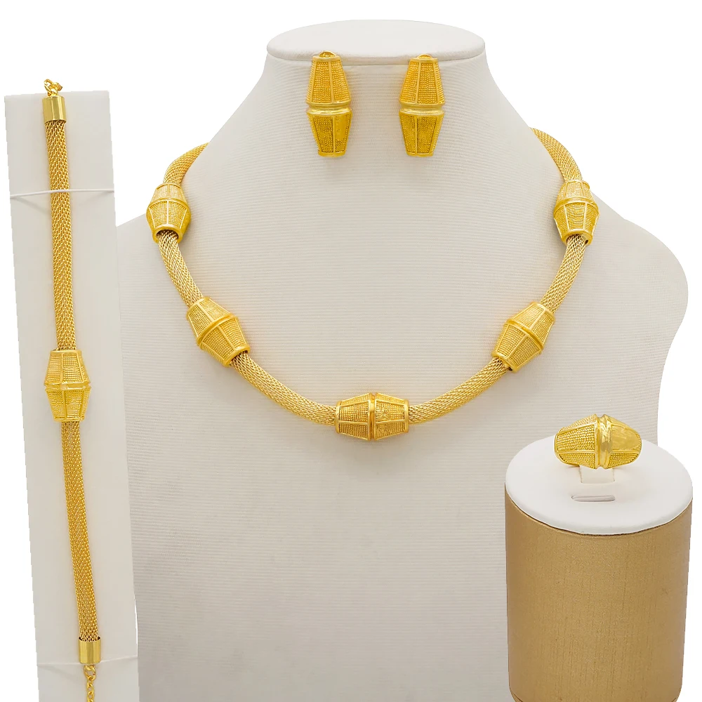 Dubai Gold Color Jewelry Sets African Indian Wedding Bridal Wife Gifts Necklace Bracelet Earrings Ring Jewelry for Women 2022