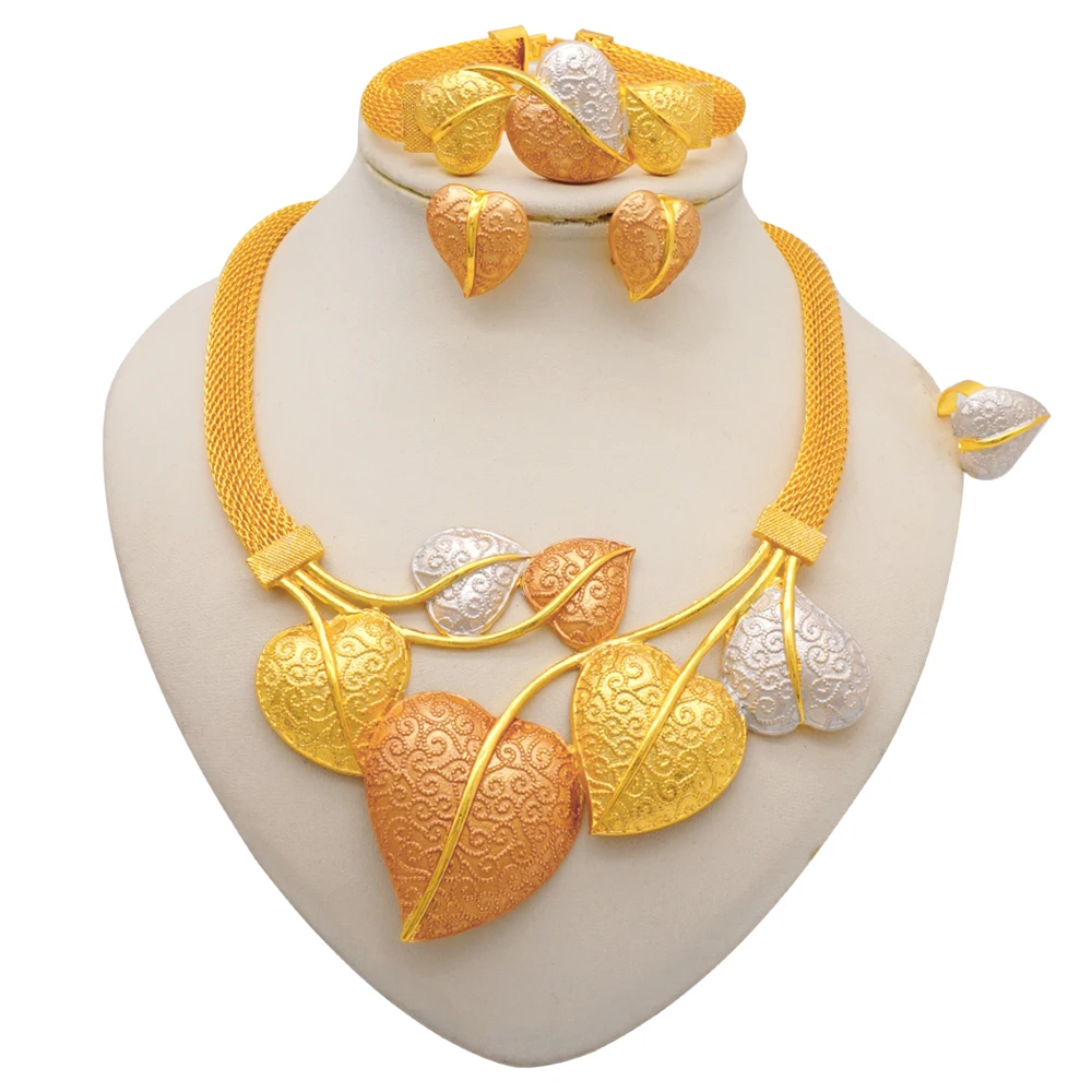 Dubai Gold Color Jewelry Sets African Indian Wedding Bridal Wife Gifts Necklace Bracelet Earrings Ring Jewelry for Women 2022