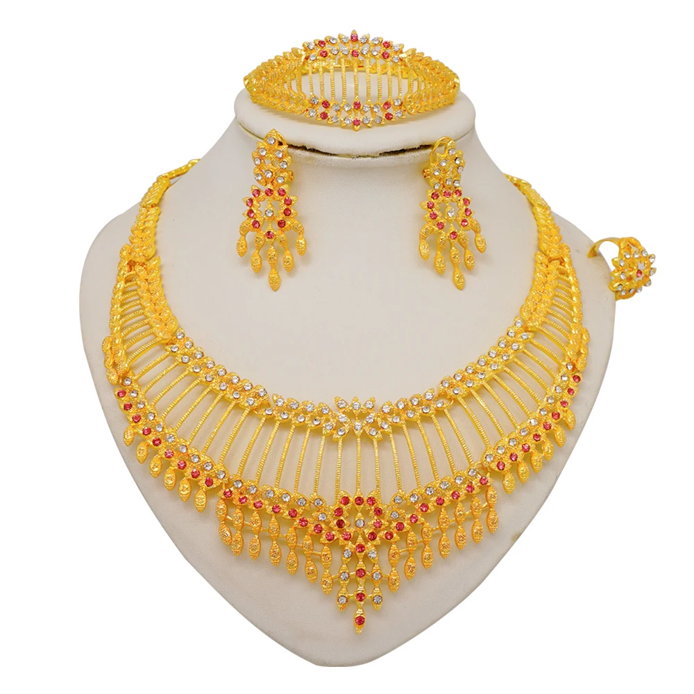 Dubai Gold Color Jewelry Sets African Indian Wedding Bridal Wife Gifts Necklace Bracelet Earrings Ring Jewelry for Women 2022