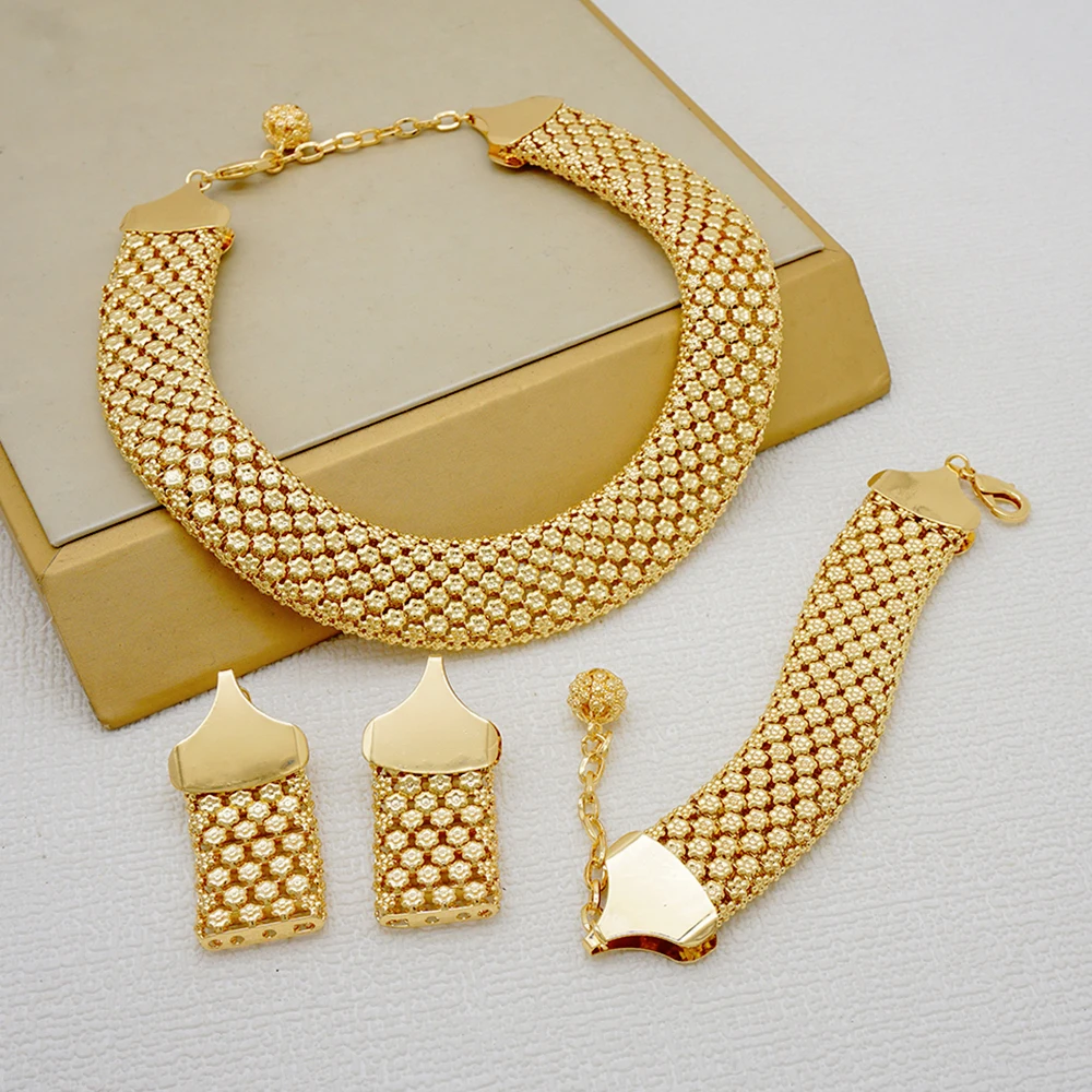 Dubai Gold Color Jewelry Sets African Indian Wedding Bridal Wife Gifts Necklace Bracelet Earrings Ring Jewelry for Women 2022