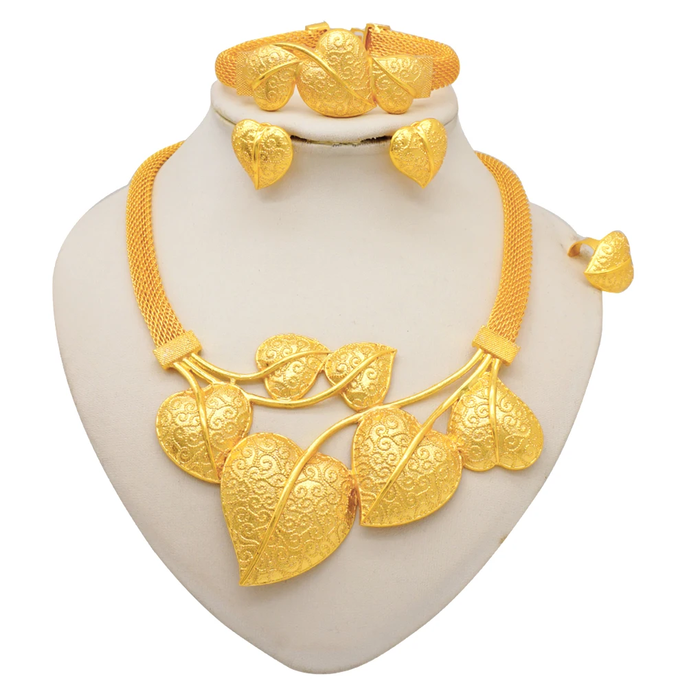 Dubai Gold Color Jewelry Sets African Indian Wedding Bridal Wife Gifts Necklace Bracelet Earrings Ring Jewelry for Women 2022