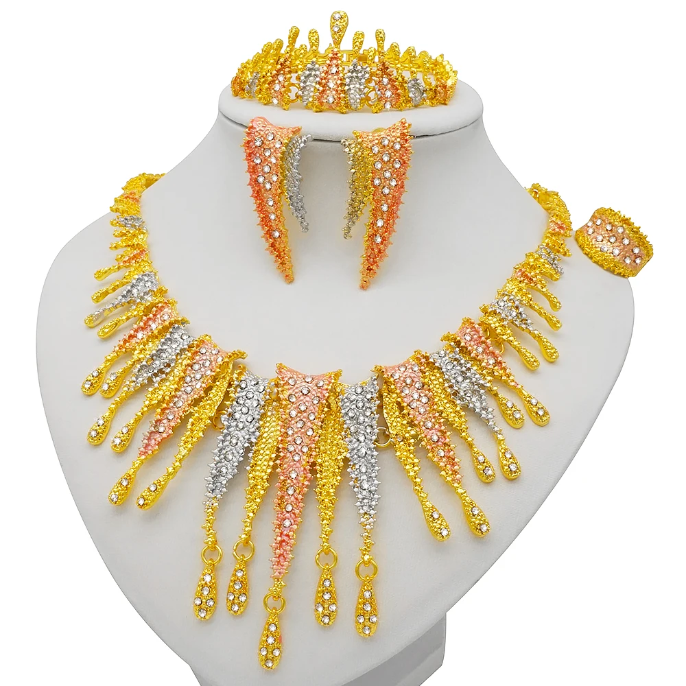 Dubai Gold Color Jewelry Sets African Indian Wedding Bridal Wife Gifts Necklace Bracelet Earrings Ring Jewelry for Women 2022