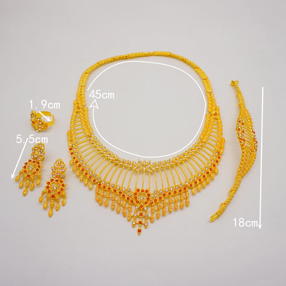 Dubai Gold Color Jewelry Sets African Indian Wedding Bridal Wife Gifts Necklace Bracelet Earrings Ring Jewelry for Women 2022