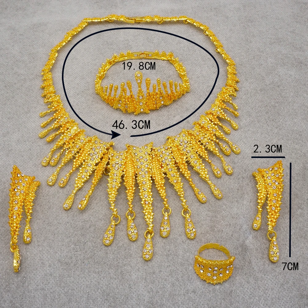 Dubai Gold Color Jewelry Sets African Indian Wedding Bridal Wife Gifts Necklace Bracelet Earrings Ring Jewelry for Women 2022