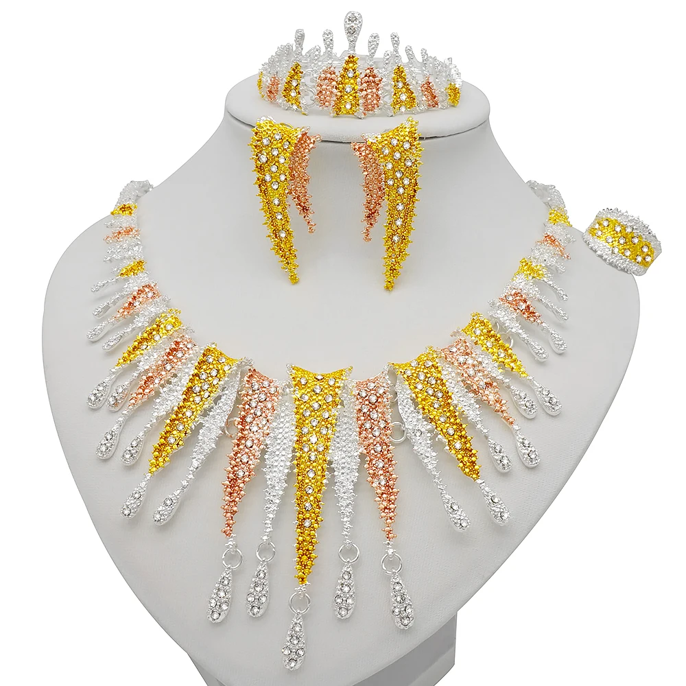Dubai Gold Color Jewelry Sets African Indian Wedding Bridal Wife Gifts Necklace Bracelet Earrings Ring Jewelry for Women 2022