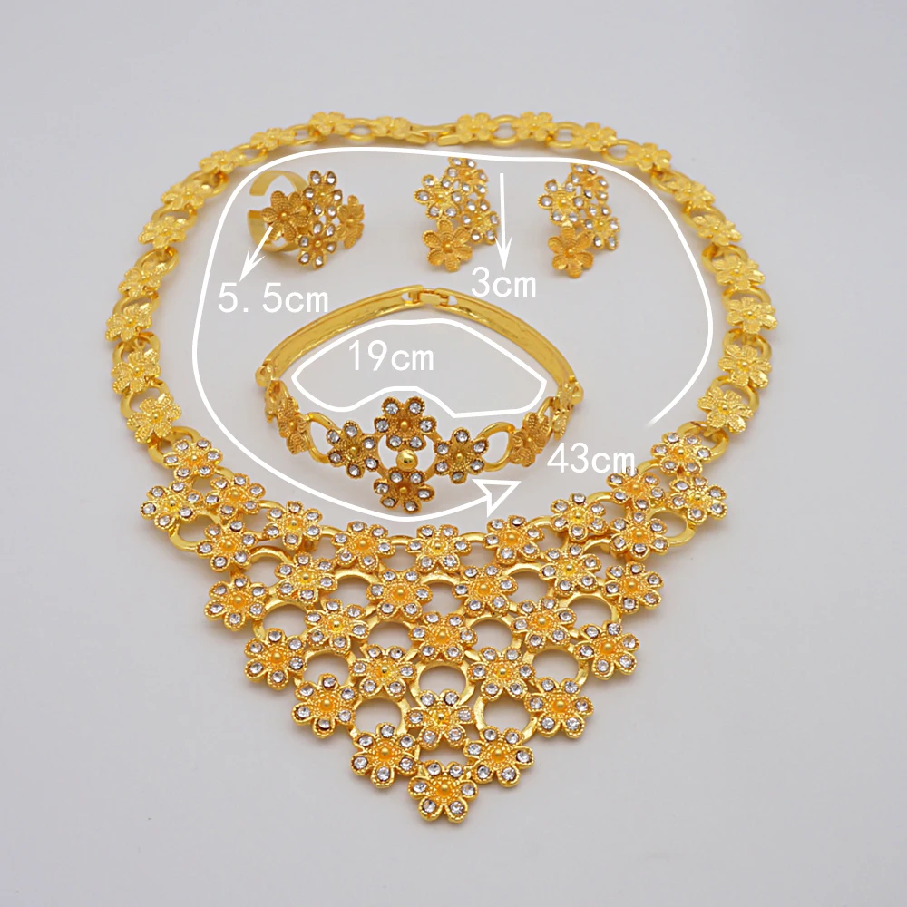 Dubai Gold Color Jewelry Sets African Indian Wedding Bridal Wife Gifts Necklace Bracelet Earrings Ring Jewelry for Women 2022