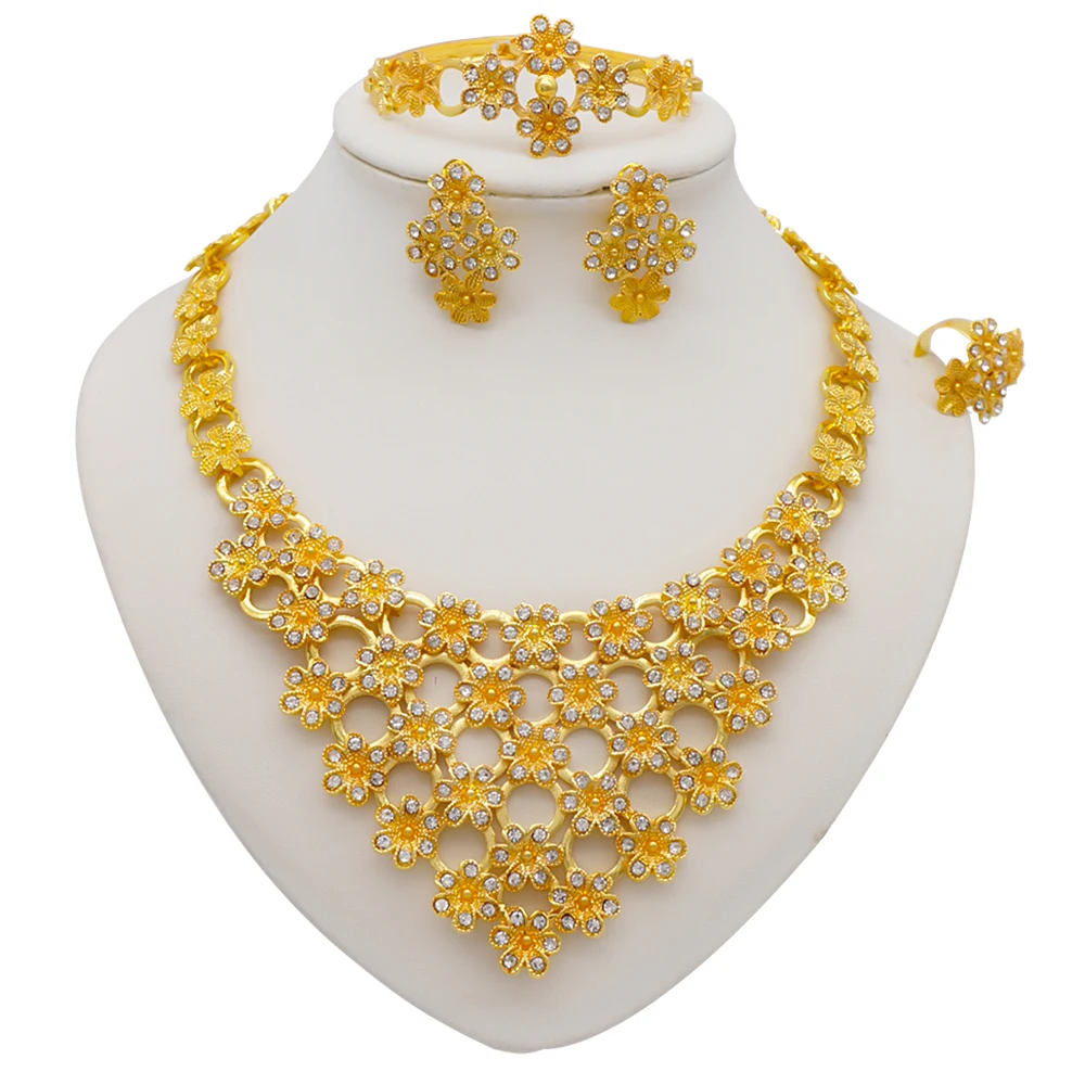 Dubai Gold Color Jewelry Sets African Indian Wedding Bridal Wife Gifts Necklace Bracelet Earrings Ring Jewelry for Women 2022