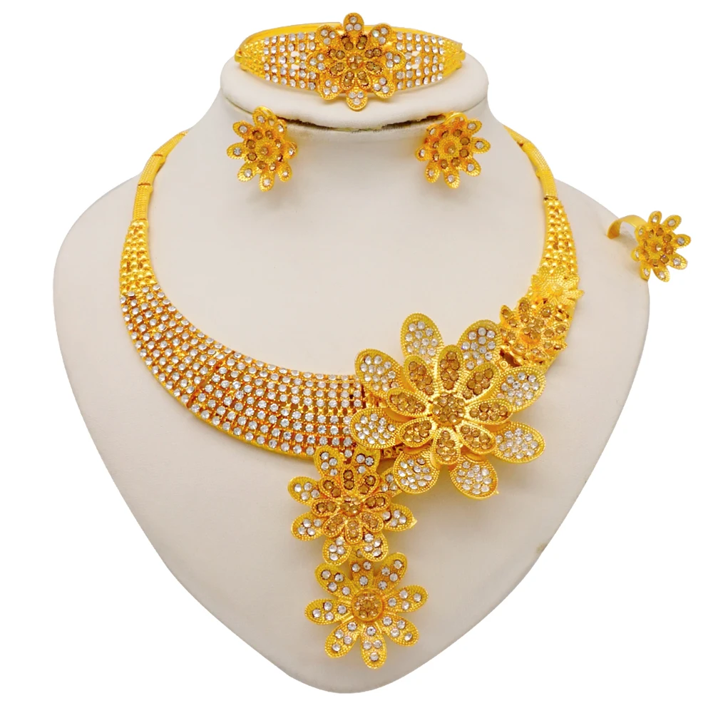 Dubai Gold Color Jewelry Sets African Indian Wedding Bridal Wife Gifts Necklace Bracelet Earrings Ring Jewelry for Women 2022