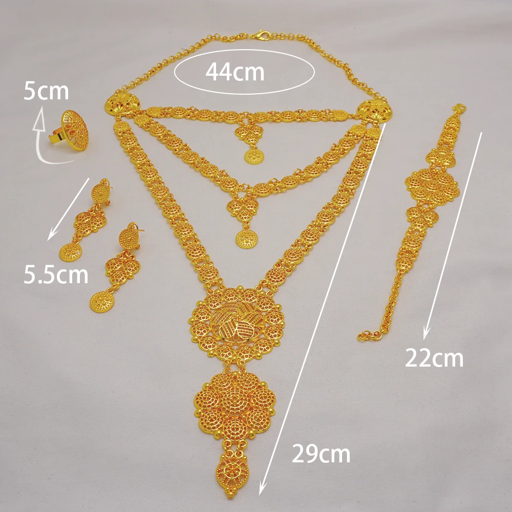 Dubai Gold Color Jewelry Sets African Indian Wedding Bridal Wife Gifts Necklace Bracelet Earrings Ring Jewelry for Women 2022