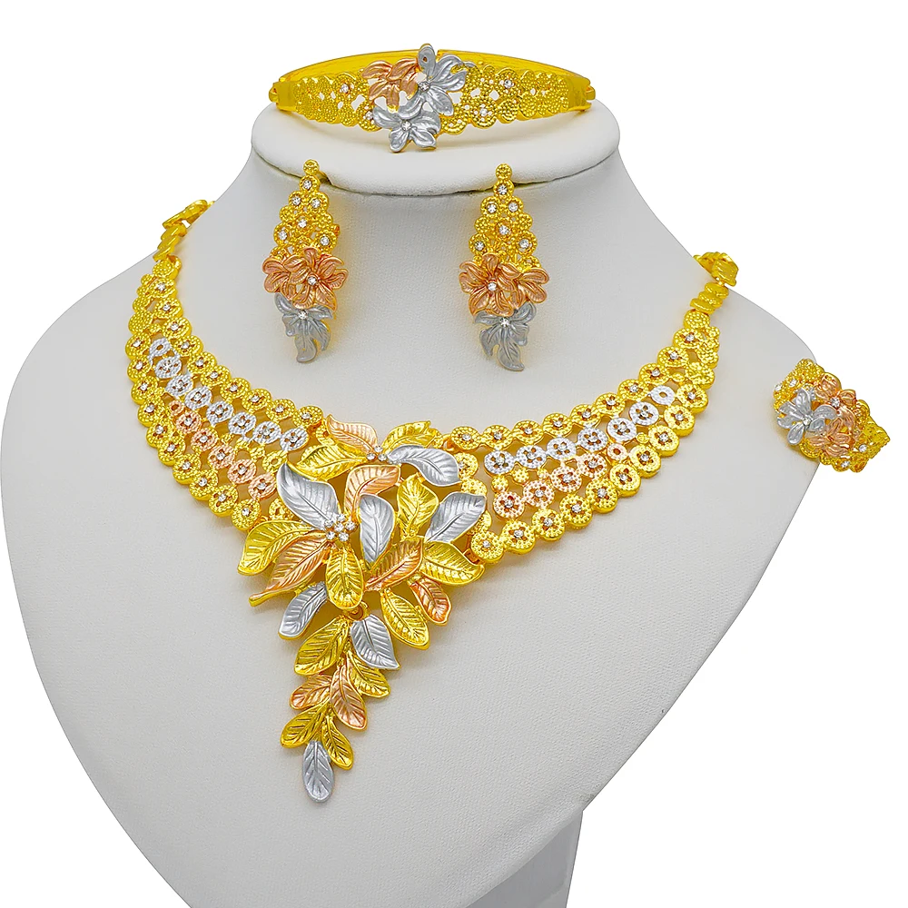 Dubai Gold Color Jewelry Sets African Indian Wedding Bridal Wife Gifts Necklace Bracelet Earrings Ring Jewelry for Women 2022
