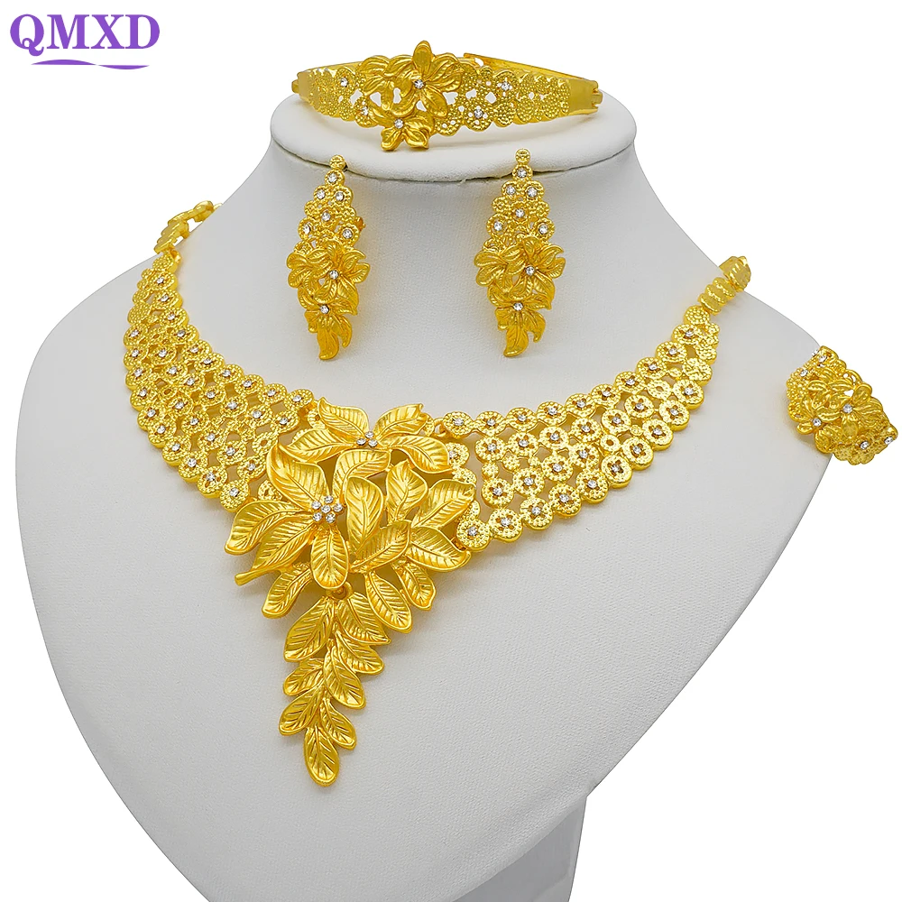 Dubai Gold Color Jewelry Sets African Indian Wedding Bridal Wife Gifts Necklace Bracelet Earrings Ring Jewelry for Women 2022
