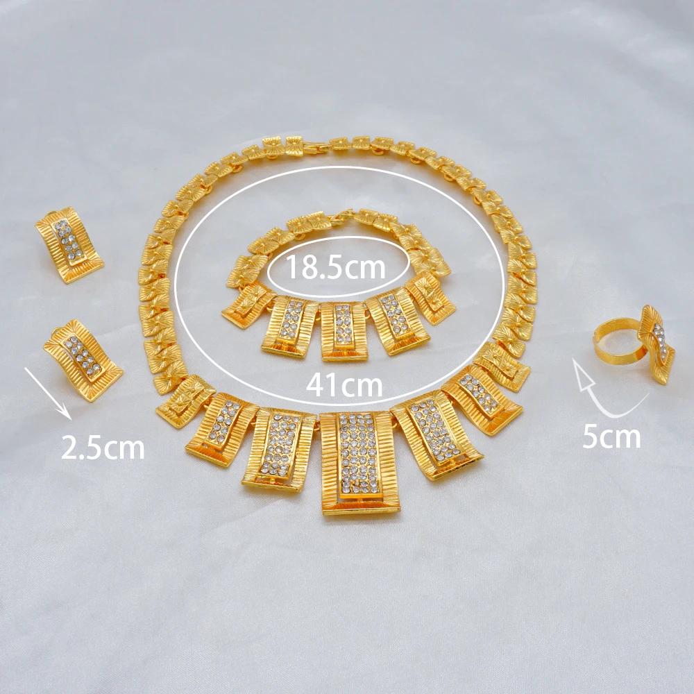 Dubai Gold Color Jewelry Sets African Indian Wedding Bridal Wife Gifts Necklace Bracelet Earrings Ring Jewelry for Women 2022