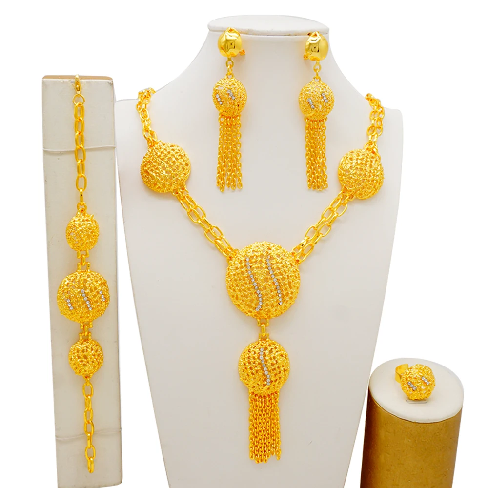 Dubai Gold Color Jewelry Sets African Indian Wedding Bridal Wife Gifts Necklace Bracelet Earrings Ring Jewelry for Women 2022