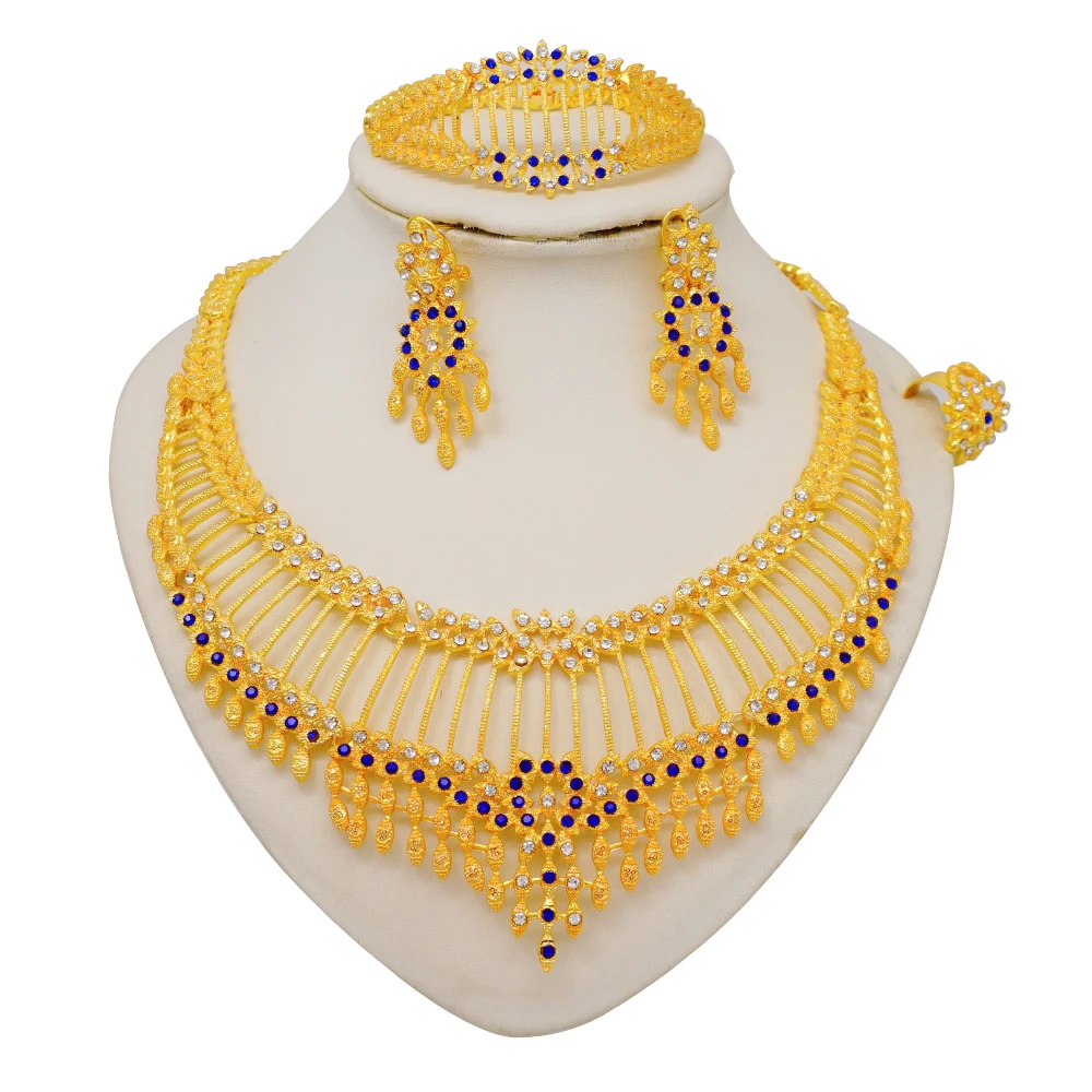 Dubai Gold Color Jewelry Sets African Indian Wedding Bridal Wife Gifts Necklace Bracelet Earrings Ring Jewelry for Women 2022