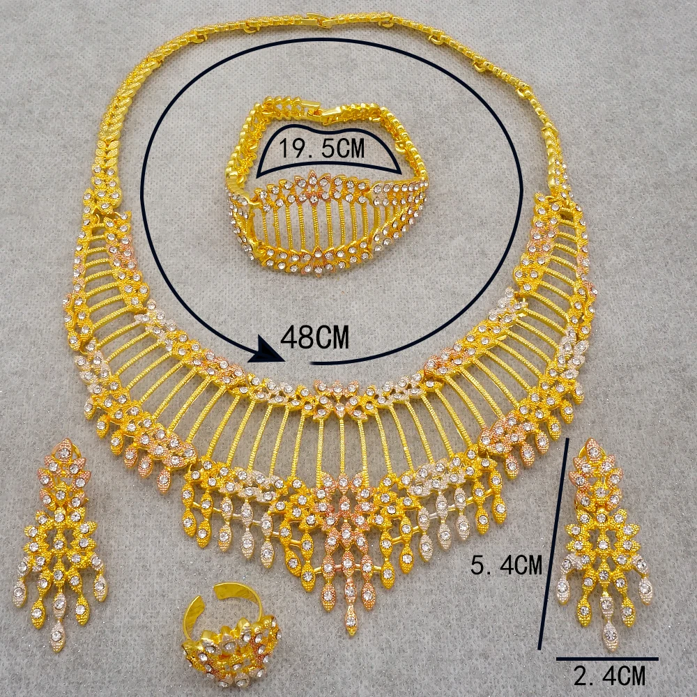 Dubai Gold Color Jewelry Sets African Indian Wedding Bridal Wife Gifts Necklace Bracelet Earrings Ring Jewelry for Women 2022