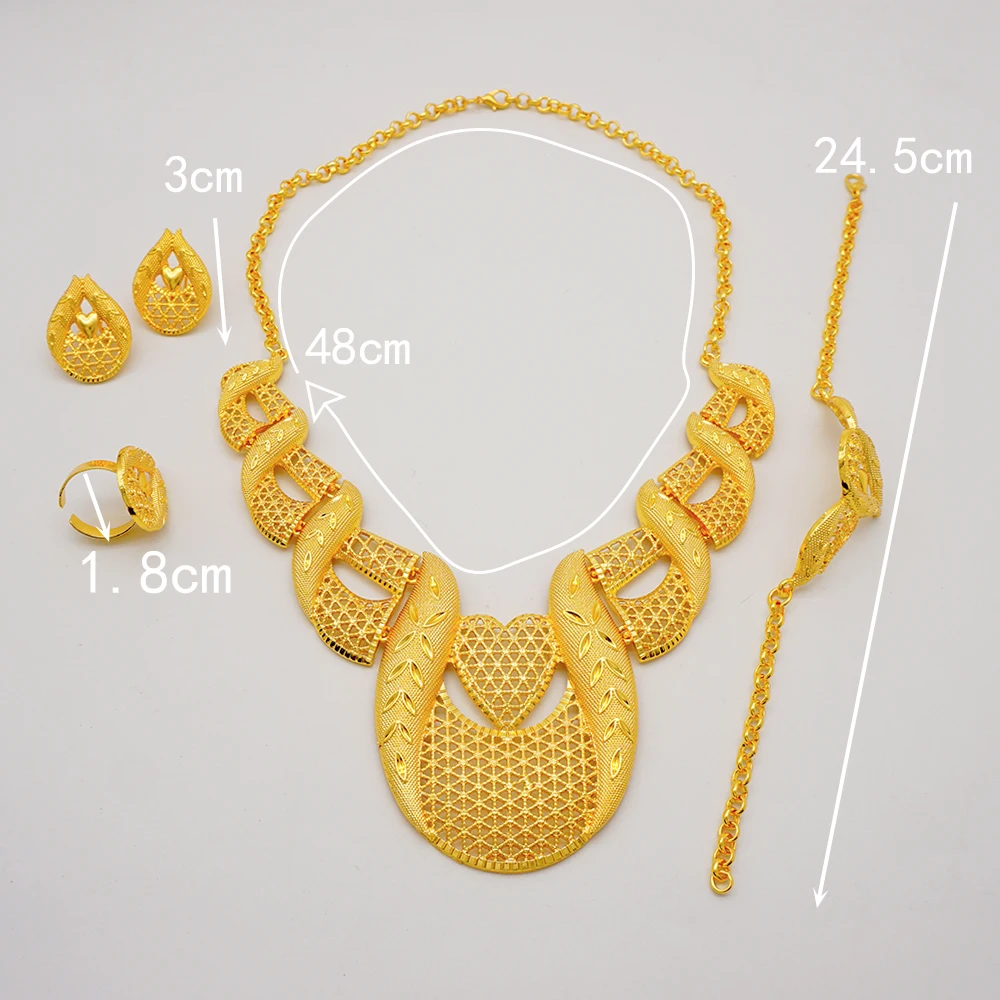 Dubai Gold Color Jewelry Sets African Indian Wedding Bridal Wife Gifts Necklace Bracelet Earrings Ring Jewelry for Women 2022