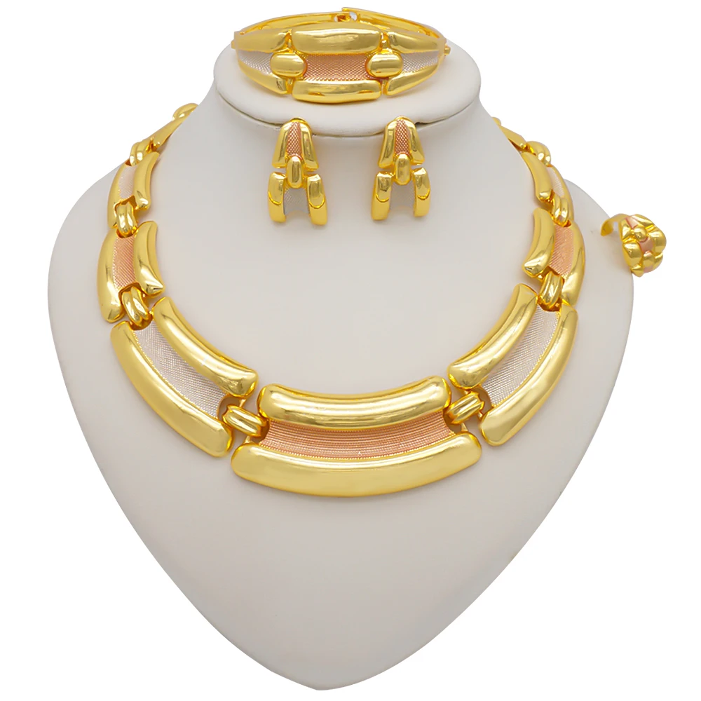 Dubai Gold Color Jewelry Sets African Indian Wedding Bridal Wife Gifts Necklace Bracelet Earrings Ring Jewelry for Women 2022