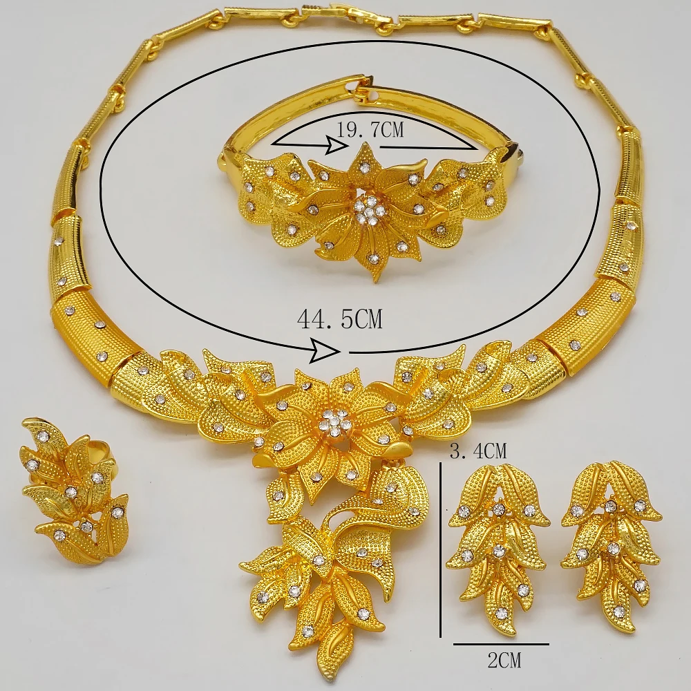 Dubai Gold Color Jewelry Sets African Indian Wedding Bridal Wife Gifts Necklace Bracelet Earrings Ring Jewelry for Women 2022