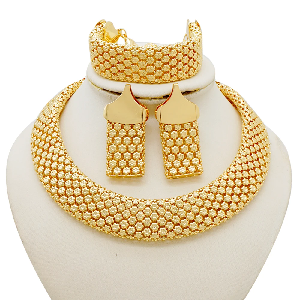 Dubai Gold Color Jewelry Sets African Indian Wedding Bridal Wife Gifts Necklace Bracelet Earrings Ring Jewelry for Women 2022