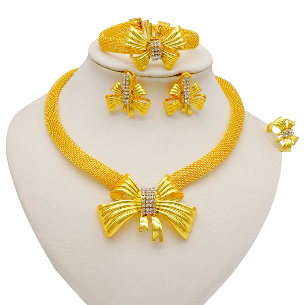Dubai Gold Color Jewelry Sets African Indian Wedding Bridal Wife Gifts Necklace Bracelet Earrings Ring Jewelry for Women 2022