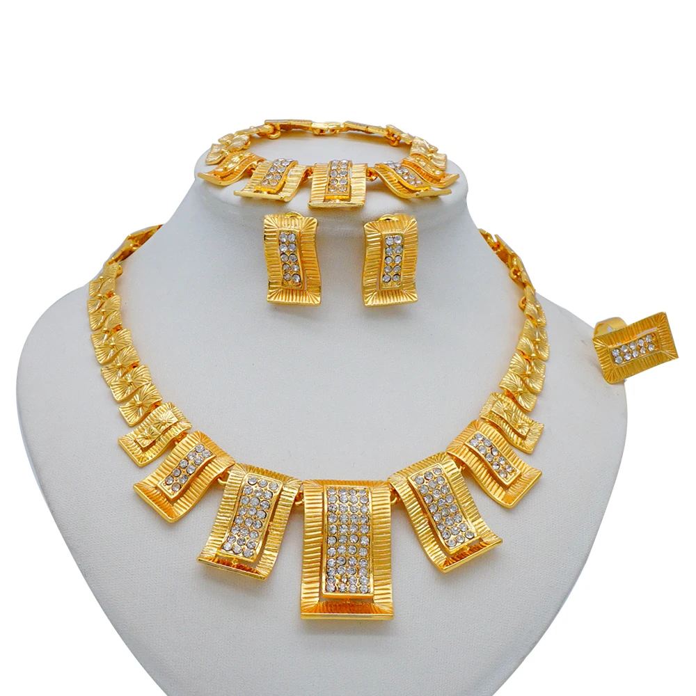 Dubai Gold Color Jewelry Sets African Indian Wedding Bridal Wife Gifts Necklace Bracelet Earrings Ring Jewelry for Women 2022