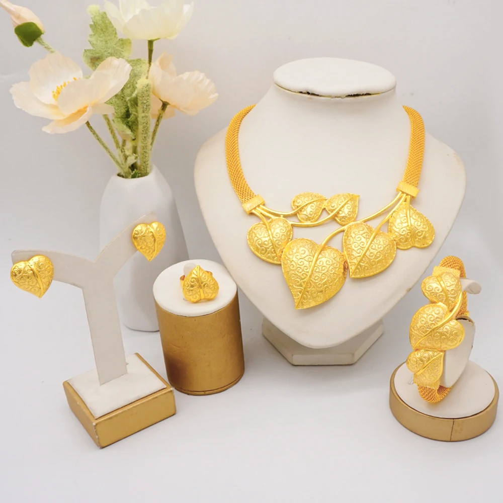 Dubai Gold Color Jewelry Sets African Indian Wedding Bridal Wife Gifts Necklace Bracelet Earrings Ring Jewelry for Women 2022