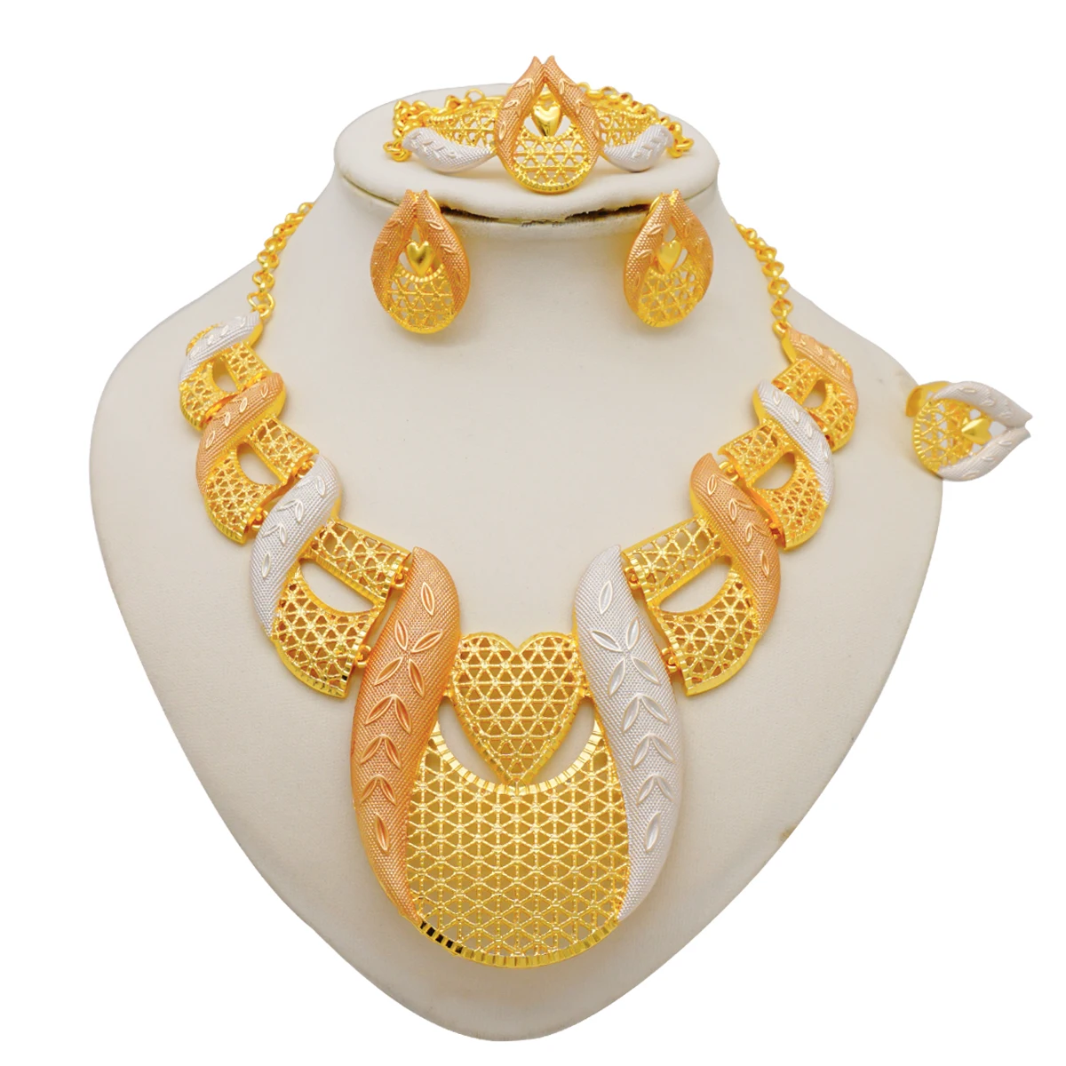Dubai Gold Color Jewelry Sets African Indian Wedding Bridal Wife Gifts Necklace Bracelet Earrings Ring Jewelry for Women 2022