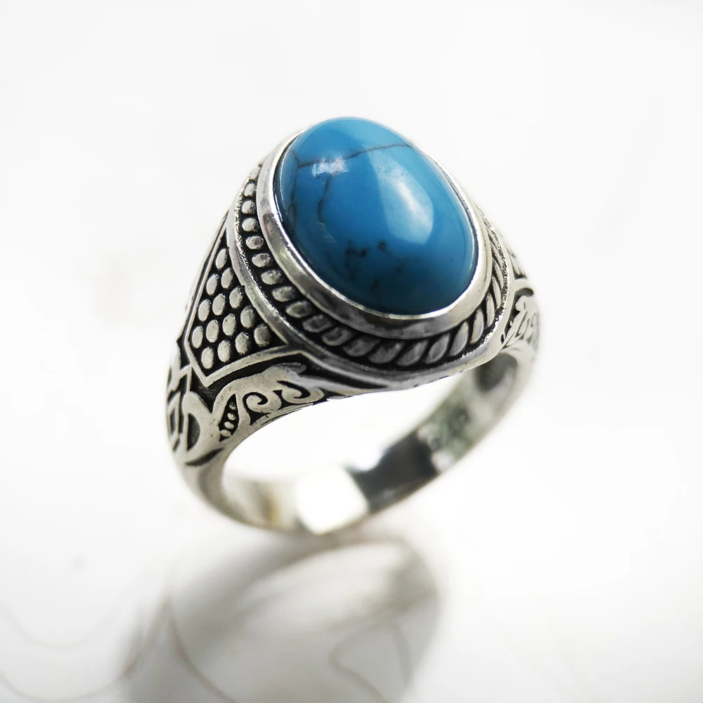 Personal Lucky Ring Oval Blue,Ethnic Fine Jewerly For Women Men Autumn Energetic Gift In 925 Sterling Silver