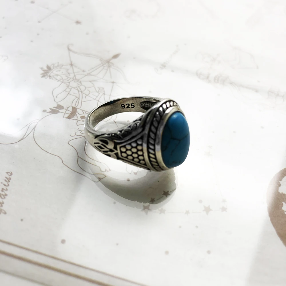 Personal Lucky Ring Oval Blue,Ethnic Fine Jewerly For Women Men Autumn Energetic Gift In 925 Sterling Silver