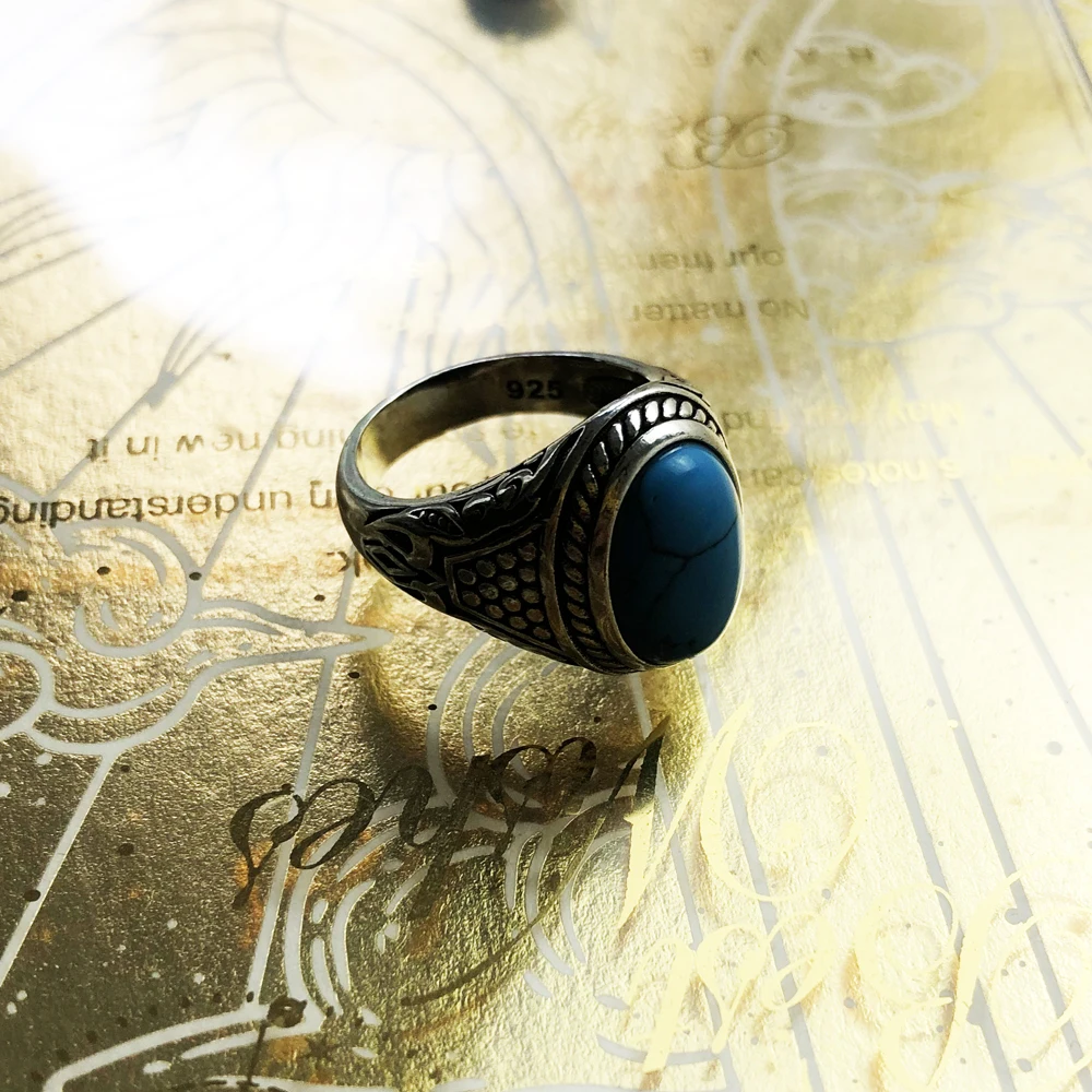 Personal Lucky Ring Oval Blue,Ethnic Fine Jewerly For Women Men Autumn Energetic Gift In 925 Sterling Silver