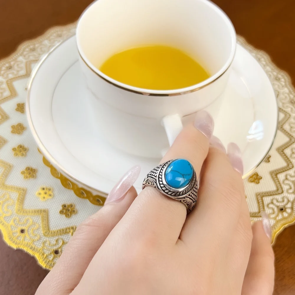 Personal Lucky Ring Oval Blue,Ethnic Fine Jewerly For Women Men Autumn Energetic Gift In 925 Sterling Silver