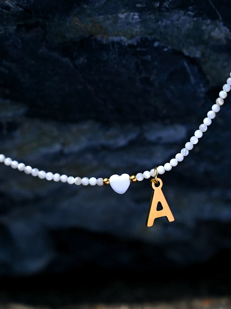 Stainless Steel Initial Heart Necklace for Women Natural Beads Letter Choker Fashion Jewelry Boho Streetwear Collier Femme