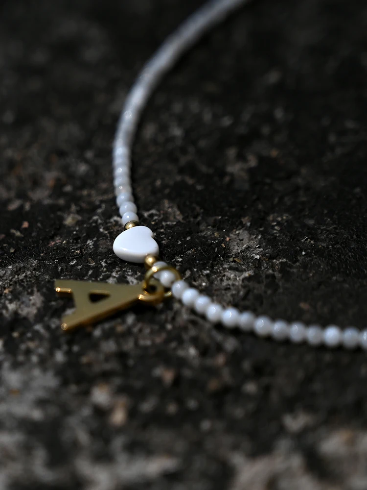 Stainless Steel Initial Heart Necklace for Women Natural Beads Letter Choker Fashion Jewelry Boho Streetwear Collier Femme