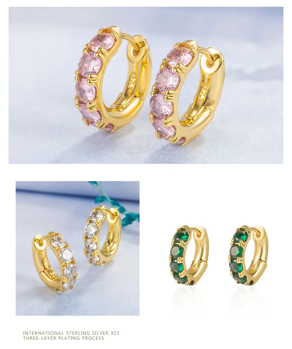 ZDADAN 925 Sterling Silver 18K Gold Emerald Hoop Earrings For Women Fashion Jewelry