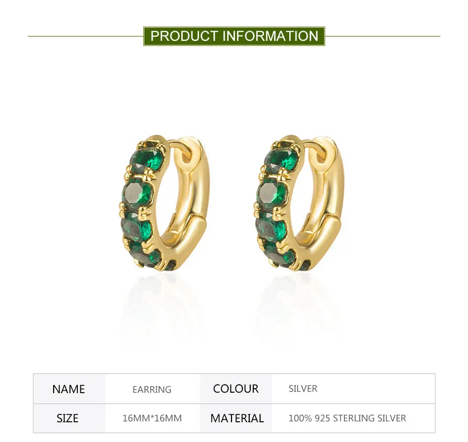 ZDADAN 925 Sterling Silver 18K Gold Emerald Hoop Earrings For Women Fashion Jewelry