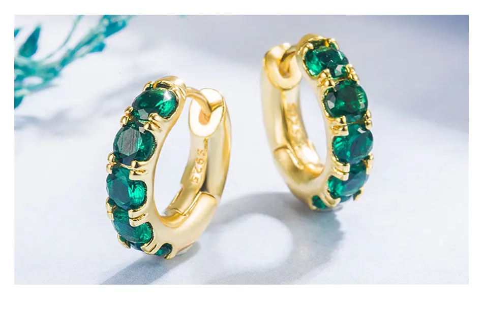 ZDADAN 925 Sterling Silver 18K Gold Emerald Hoop Earrings For Women Fashion Jewelry