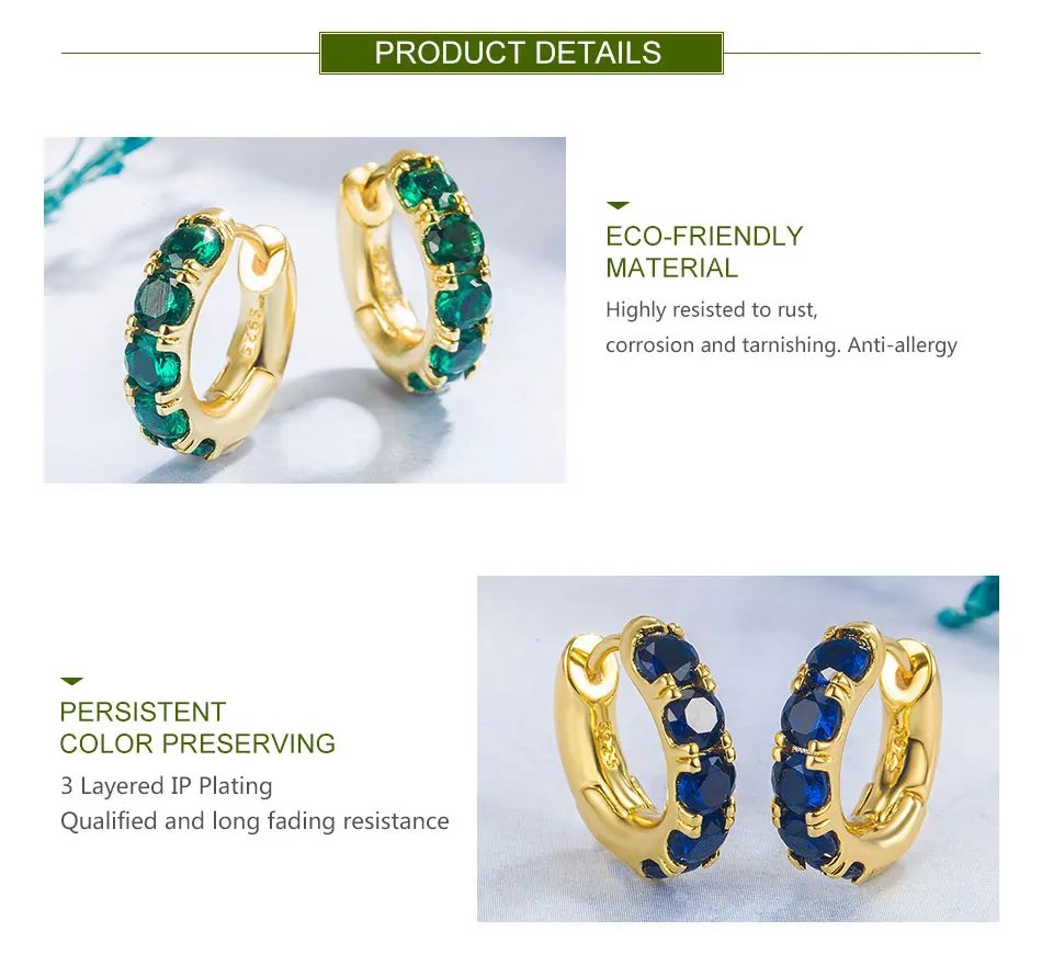 ZDADAN 925 Sterling Silver 18K Gold Emerald Hoop Earrings For Women Fashion Jewelry