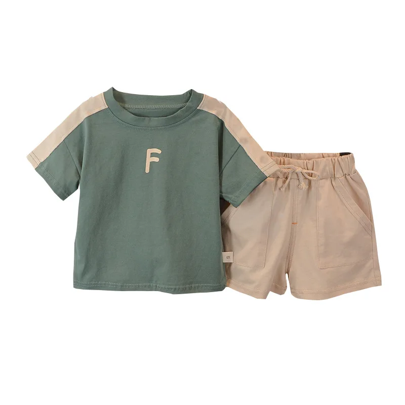 0-5 Years Old Boy Simple Korean Fashion T-Shirt + Baby Summer Cotton Shorts Suit